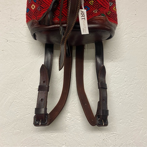 Art Leather Chiapas Backpack Mexican Woven Fabric Embroidered Bag Brown NWT - Picture 3 of 13